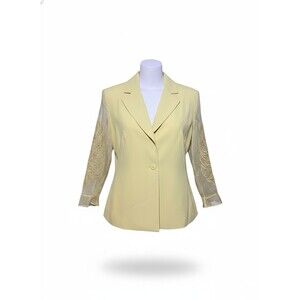 Clips Women’s Pale Yellow Blazer with Sheer Floral Sleeves Size 44 New with Tags